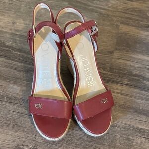 Calvin Klein Burgundy Wedge Sandals